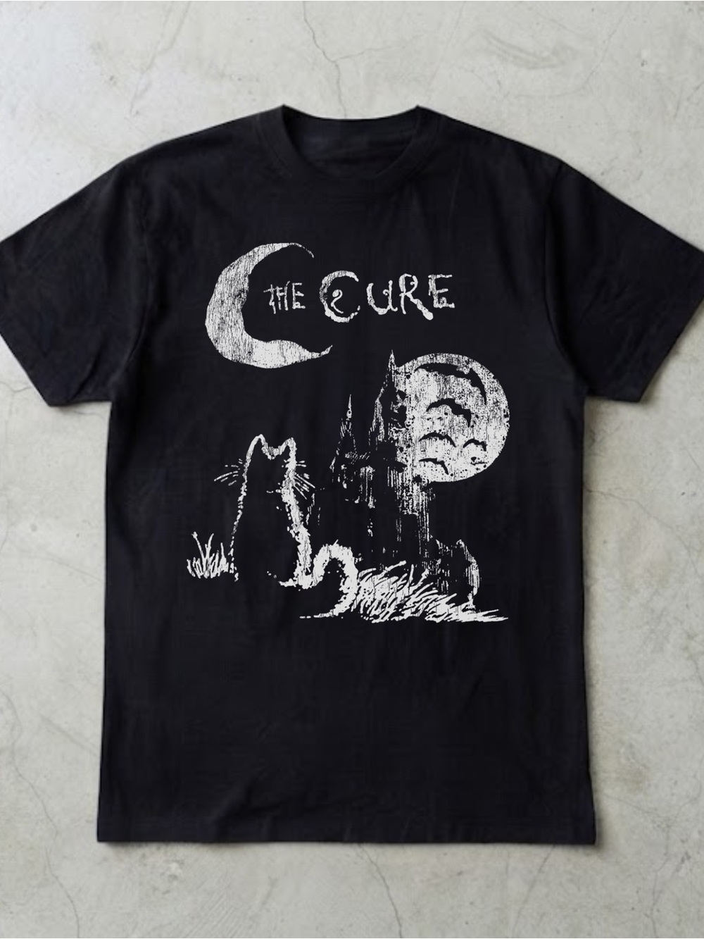 The Cure Cat Castle Graphic Print Black Heavy Cotton Gildan T-shirt